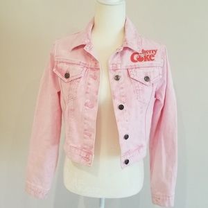 Cherry Coke Pink Cropped Denim Jacket, Size S
